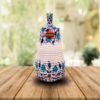 CLAY VASE BELLY WHITE & BLUE